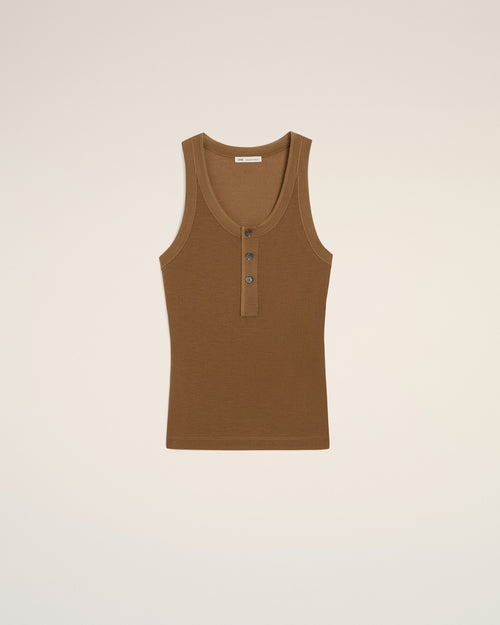 Brown Jersey Tanktop With Buttoned Placket - 4 - Ami Paris