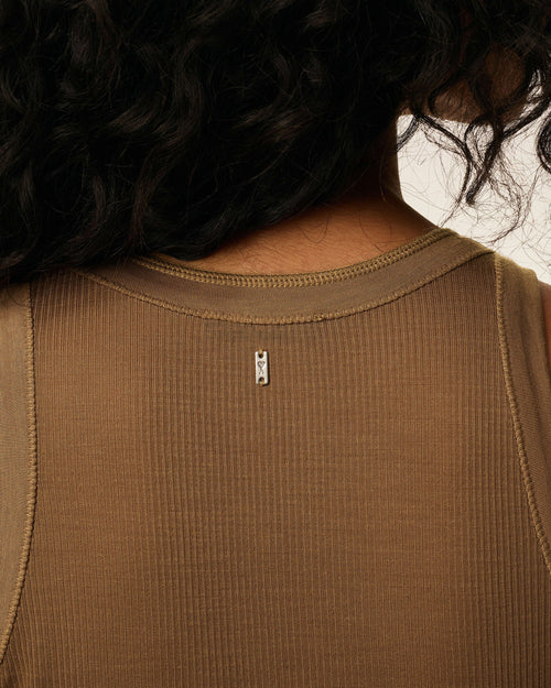 Brown Jersey Tanktop With Buttoned Placket - 4 - Ami Paris