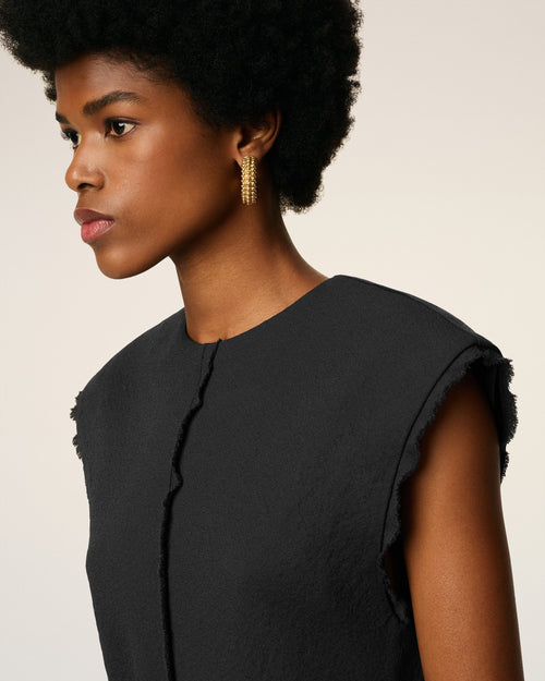 Black Sleeveless Raw Edge Details Top - 4 - Ami Paris