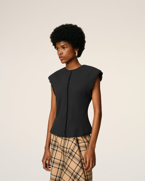 Black Sleeveless Raw Edge Details Top - 3 - Ami Paris