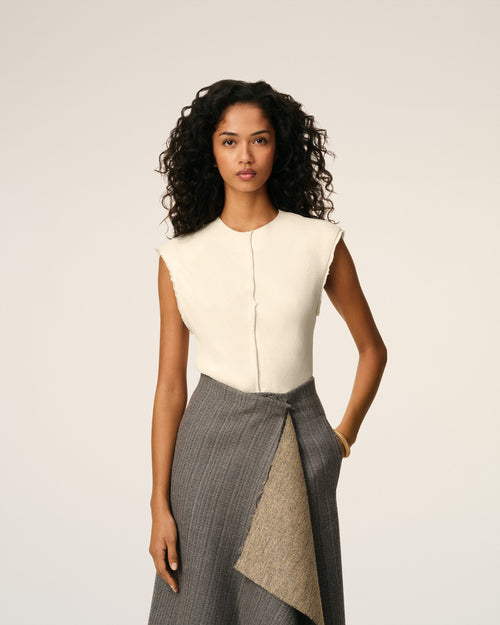 White Sleeveless Raw Edge Details Top - 3 - Ami Paris