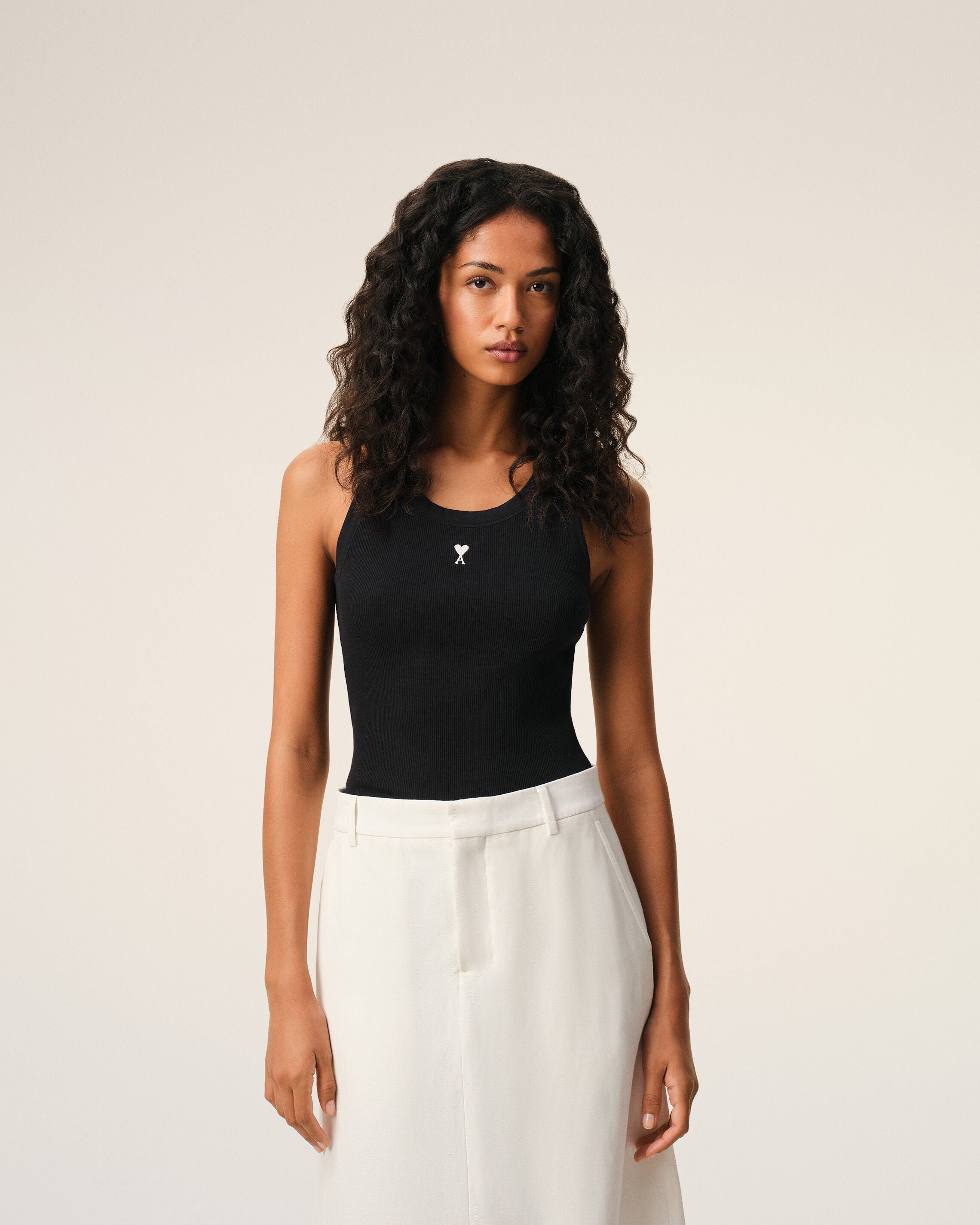 AmiParis タンクトップ BLACK/WHITE CREAM Black Cotton Ami De Coeur Tanktop | Ami Paris