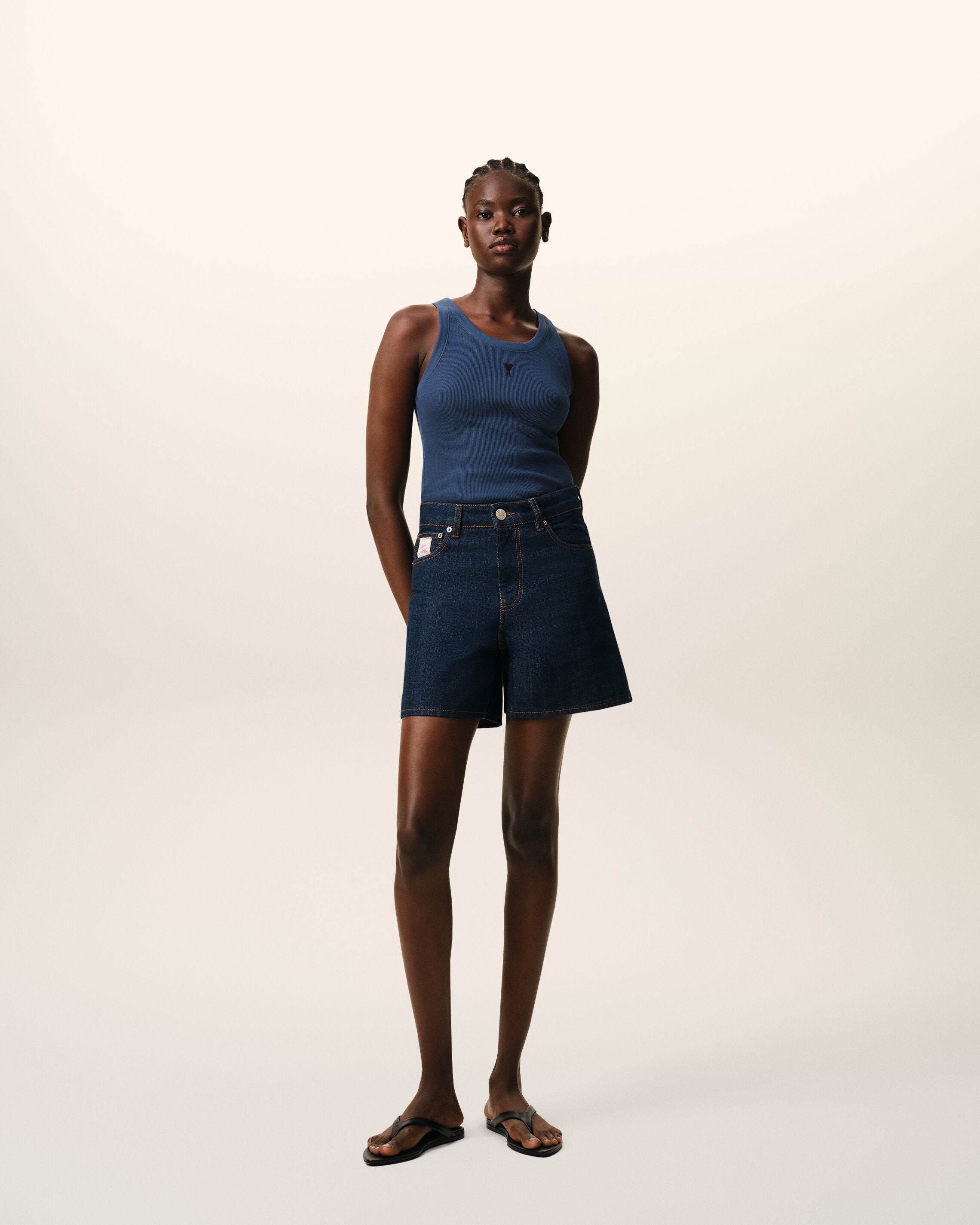 INK Blue Cotton Ami De Coeur Tanktop | Ami Paris