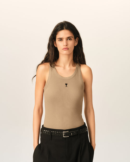 Camiseta sin mangas Ami de Cœur de algodón beige - 1 - Ami Paris