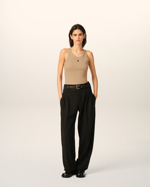 Beige cotton tanktop with Ami de Coeur - Woman - 3 - AMI Paris - Ami Paris