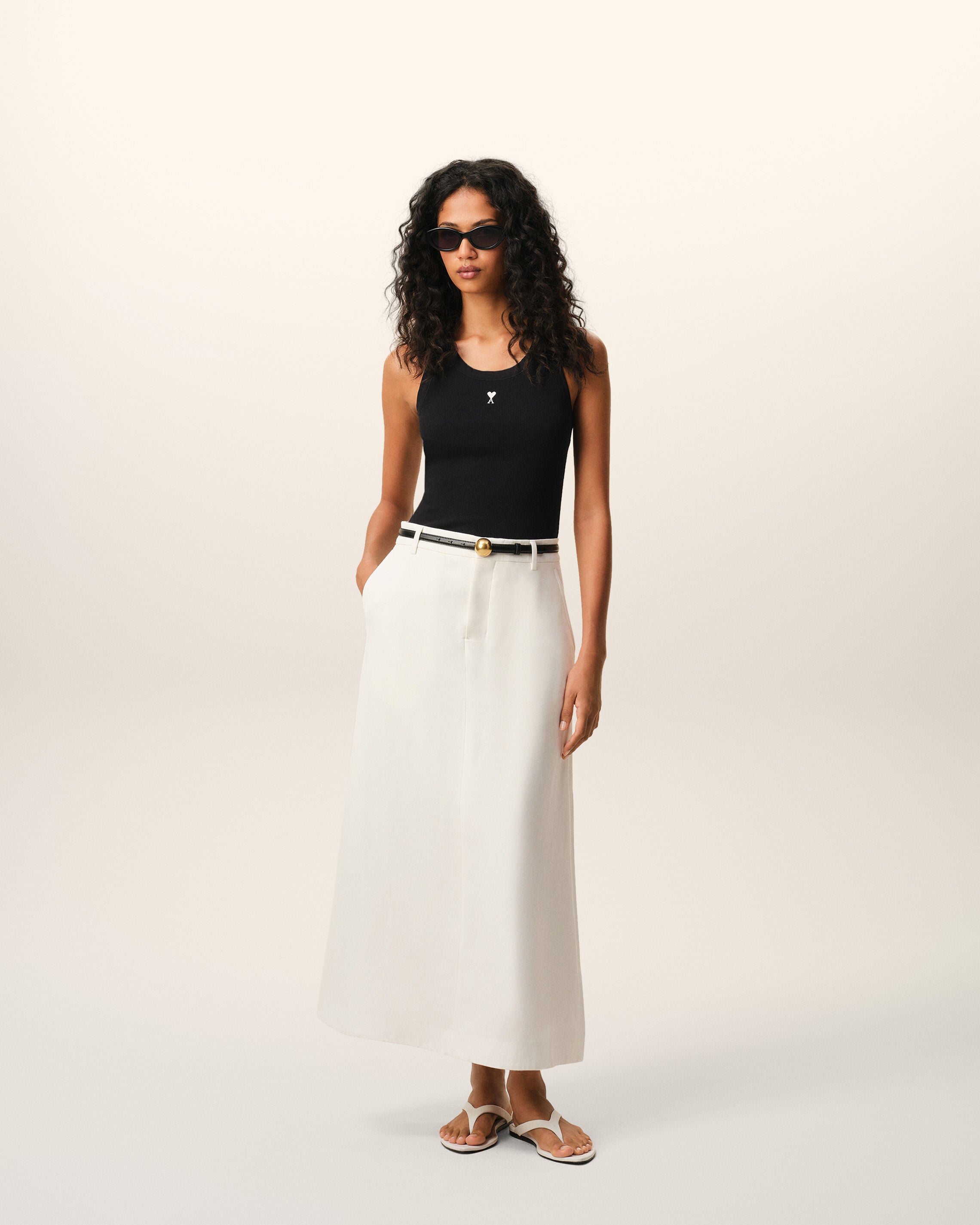AmiParis タンクトップ BLACK/WHITE CREAM Black Cotton Ami De Coeur Tanktop | Ami Paris