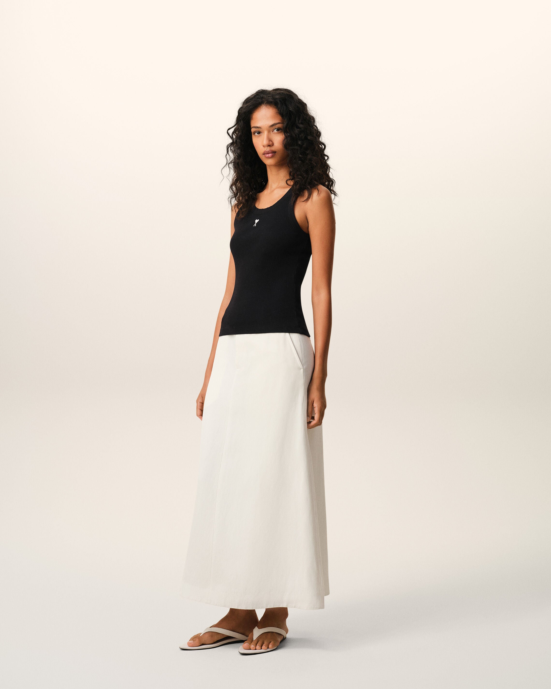 BLACK/WHITE CREAM Black Cotton Ami De Coeur Tanktop | Ami Paris