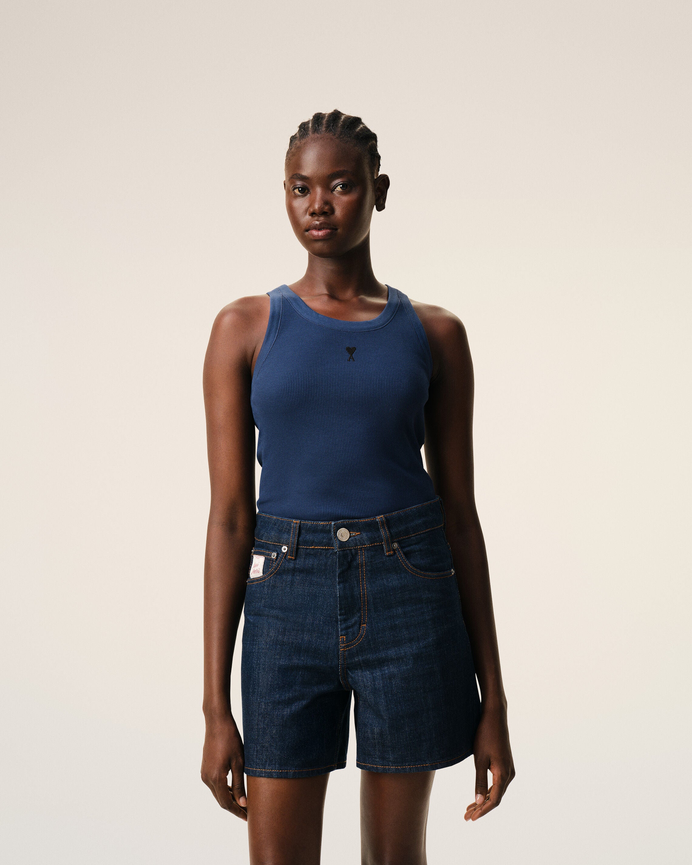 INK Blue Cotton Ami De Coeur Tanktop | Ami Paris