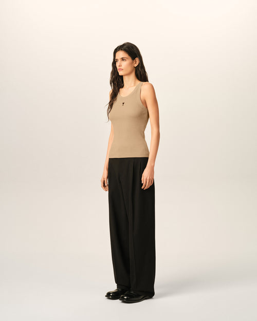 Beige cotton tanktop with Ami de Coeur - Woman - 6 - AMI Paris - Ami Paris