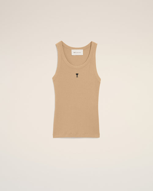 Beige cotton tanktop with Ami de Coeur - MASTIC BEIGE/BLACK - Ami Paris
