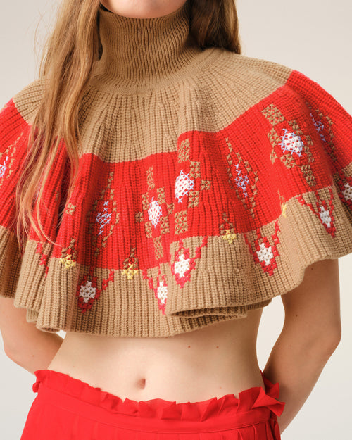 Brown Wool Ruffle Top - 4 - Ami Paris