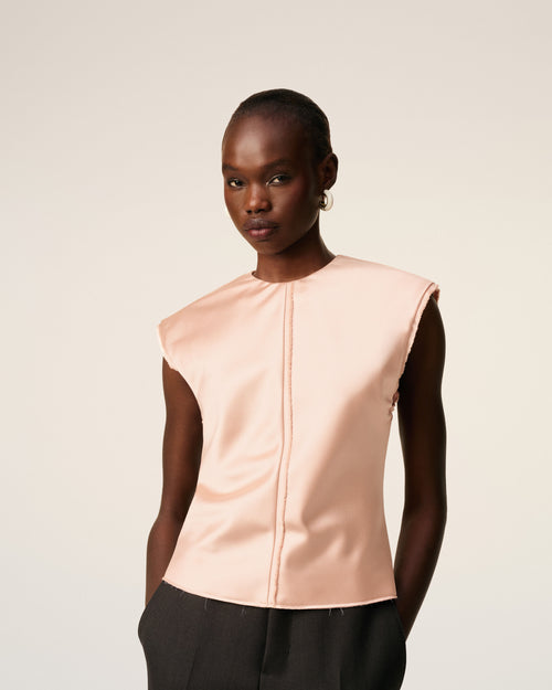 Pink Sleeveless Raw Edge Details Top - 3 - Ami Paris