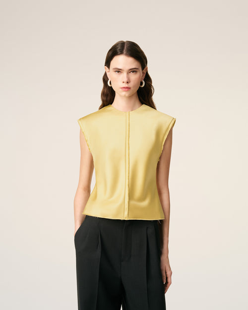 Green Sleeveless Raw Edge Details Top - 3 - Ami Paris