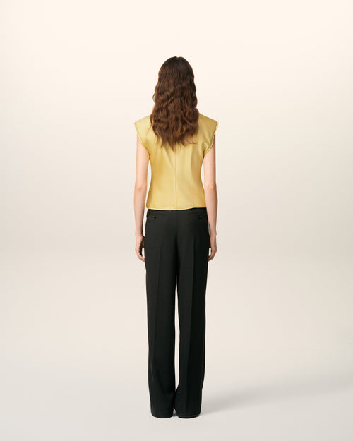 Top Vert Sans Manches En Satin - 5 - Ami Paris