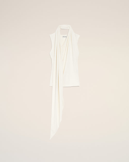 Top sin mangas con lazada de jersey blanco - 2 - Ami Paris