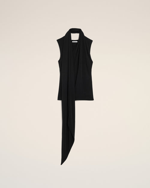 Black Jersey Sleeveless Lavalliere Top - 2 - Ami Paris