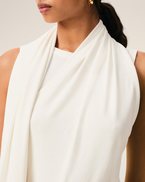 White Jersey Sleeveless Lavalliere Top - 4 - Ami Paris