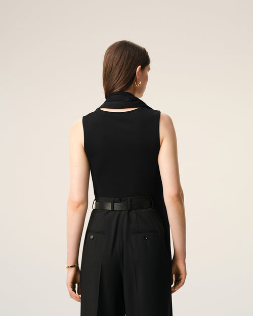 Black Jersey Sleeveless Lavalliere Top - 5 - Ami Paris