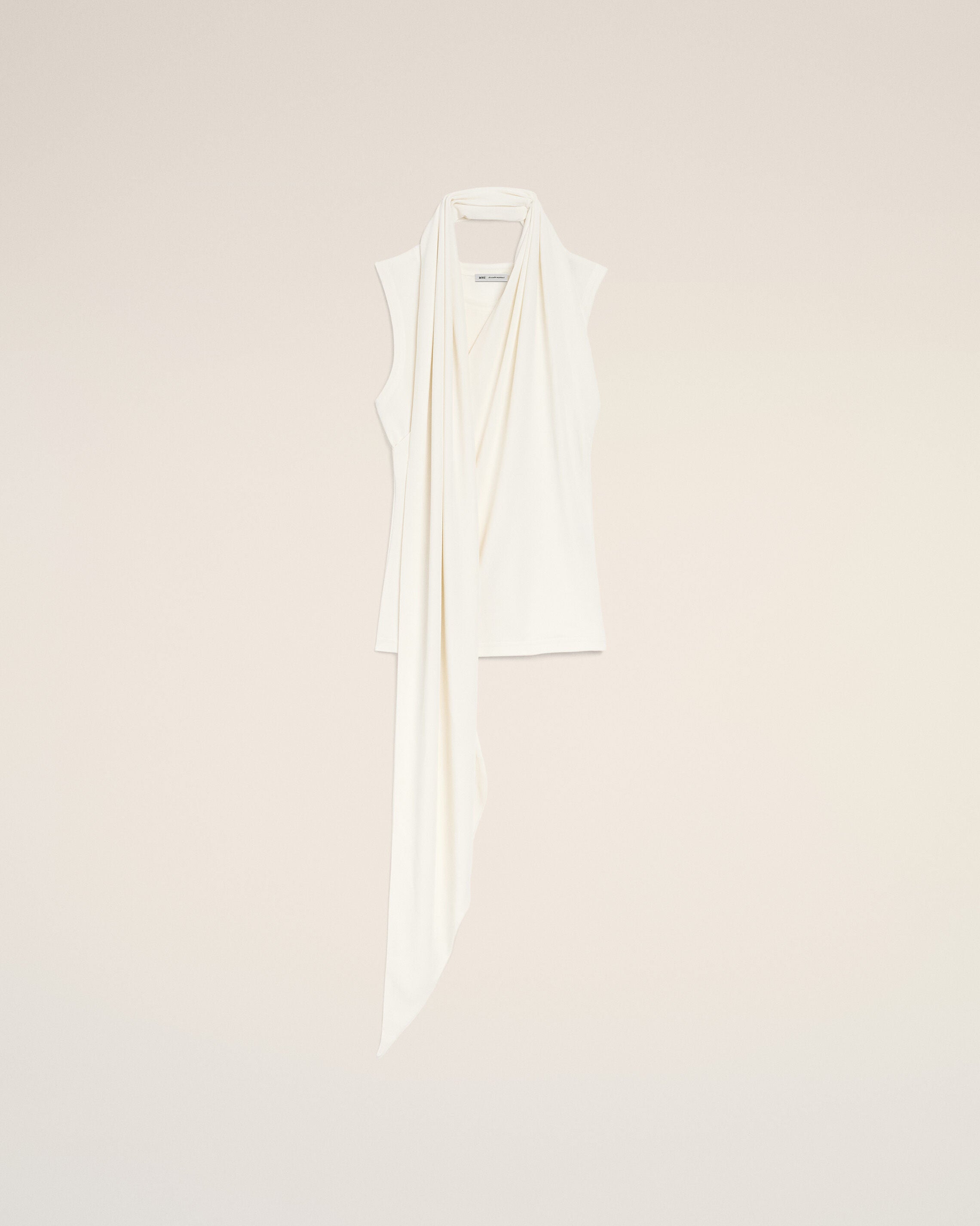 White Jersey Sleeveless Lavalliere Top - 1