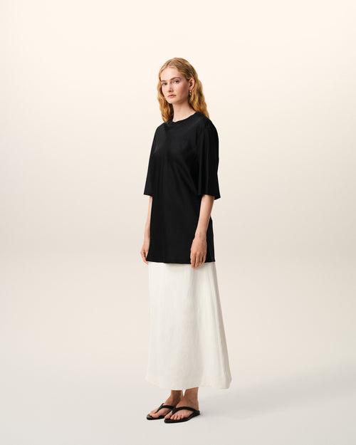 Black Satin Short Sleeves Rib Detail T-shirt - Woman - 6 - AMI Paris - Ami Paris