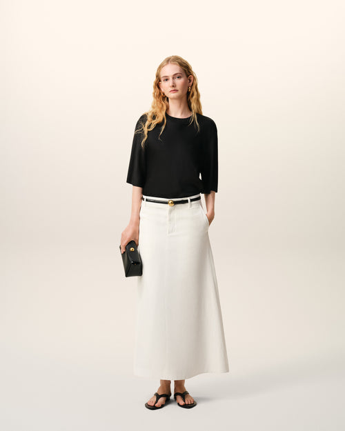 Black Satin Short Sleeves Rib Detail T-shirt - Woman - 2 - AMI Paris - Ami Paris