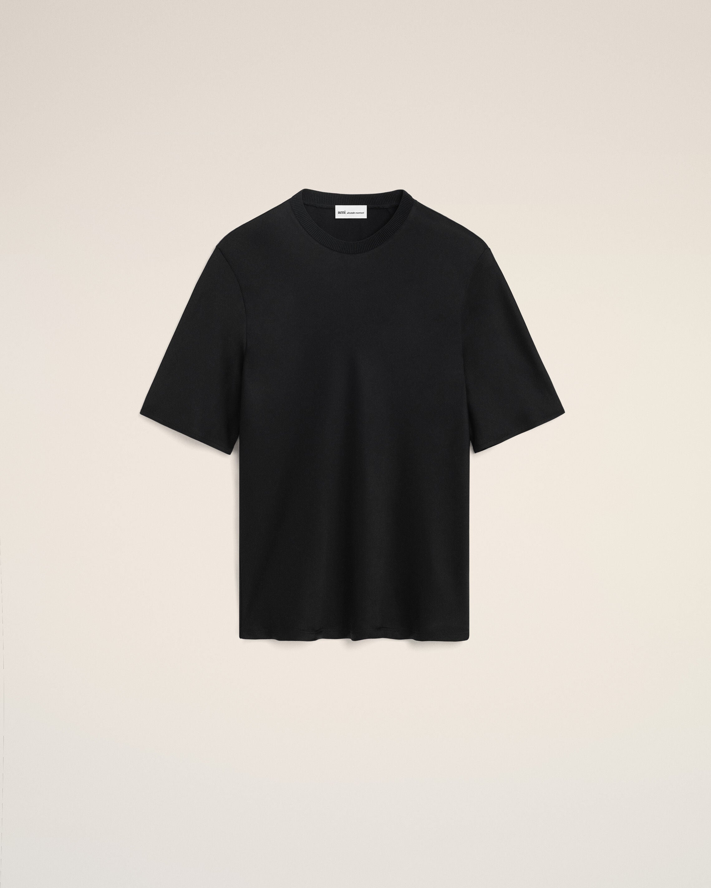 Black Satin Short Sleeves Rib Detail T-shirt - 1