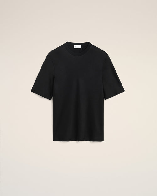 Black Satin Short Sleeves Rib Detail T-shirt - Woman - 1 - AMI Paris - Ami Paris