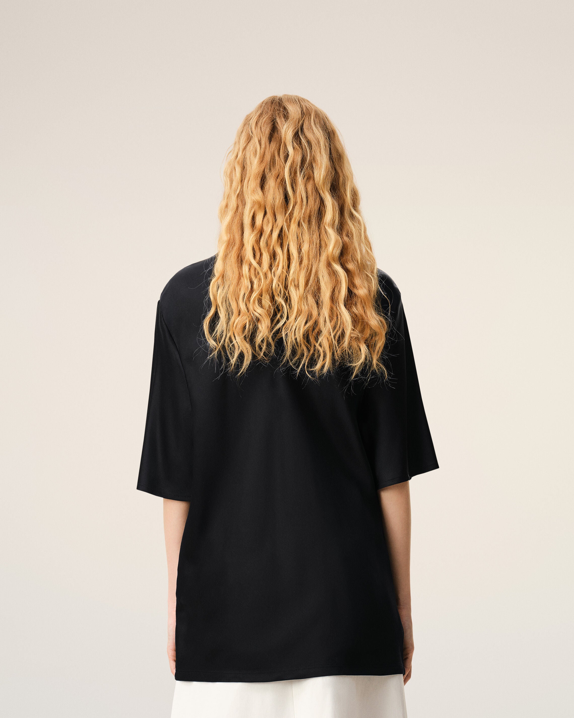 Black Satin Short Sleeves Rib Detail T-shirt - 5