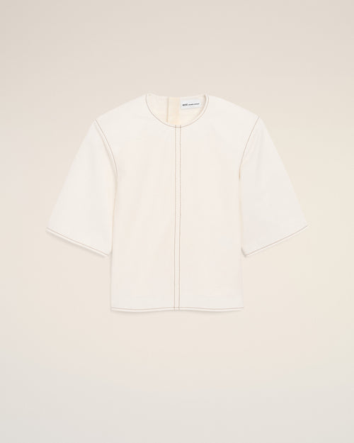                                 Top Ajusté Blanc Manches Courtes en Coton - 3                             - Ami Paris