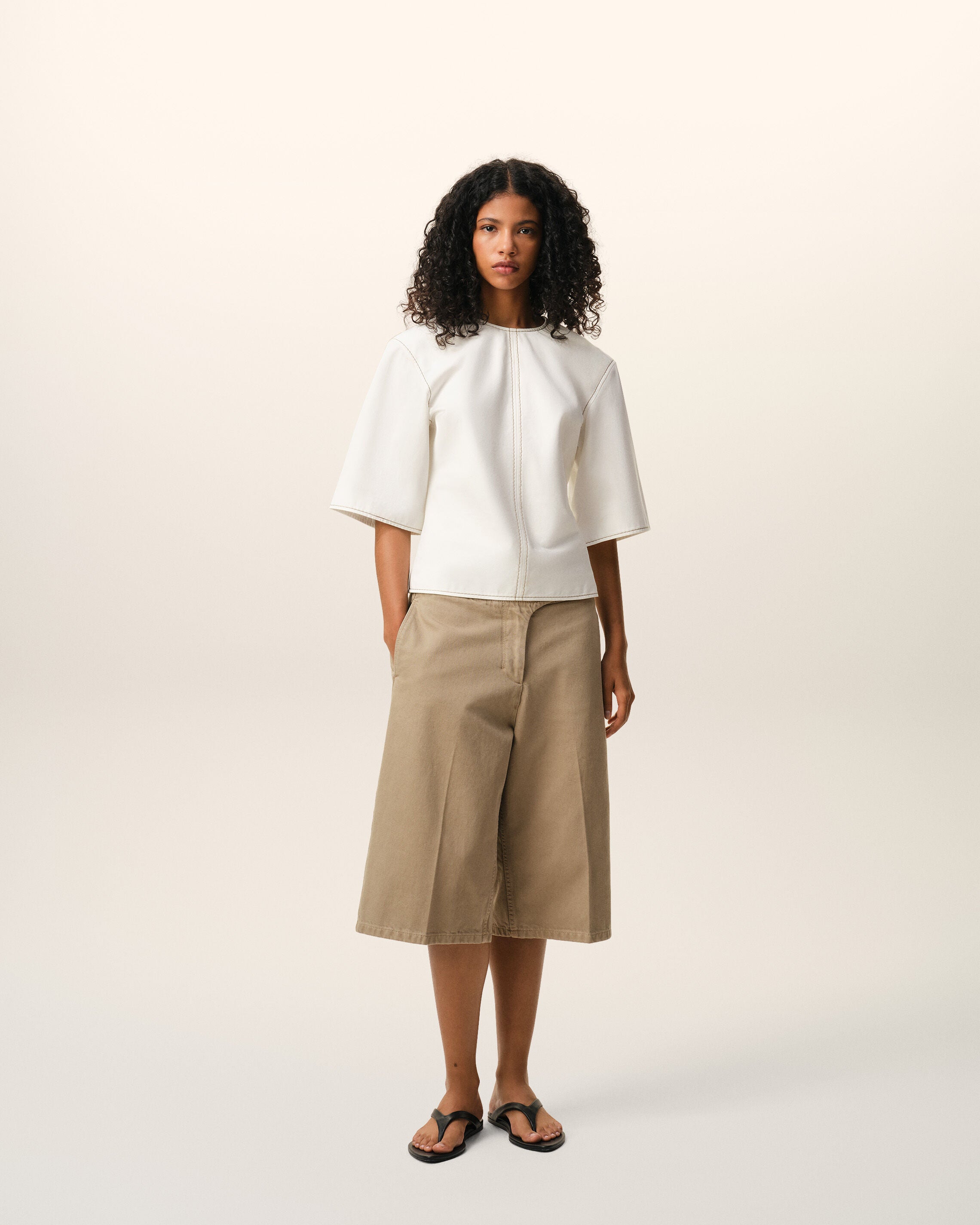 White Cotton Short Sleeves Fitted Top  - 2