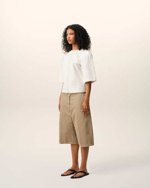 Top Ajusté Blanc Manches Courtes en Coton - Femme - 6 - AMI Paris - Ami Paris