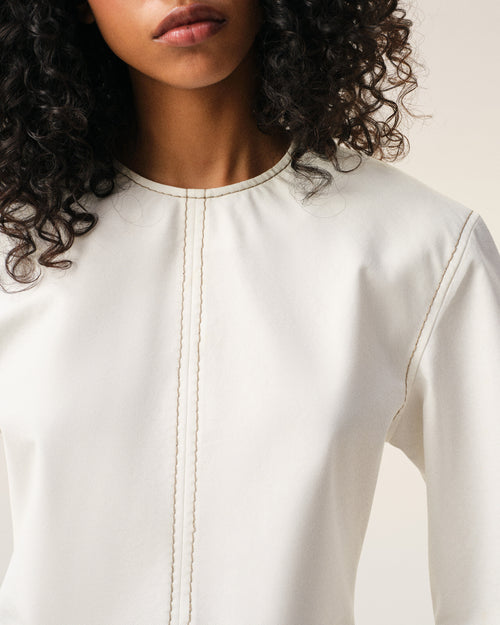 White Cotton Short Sleeves Fitted Top  - 4 - Ami Paris