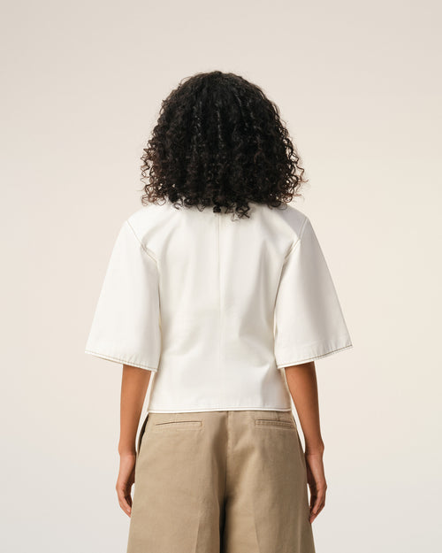 White Cotton Short Sleeves Fitted Top  - 5 - Ami Paris