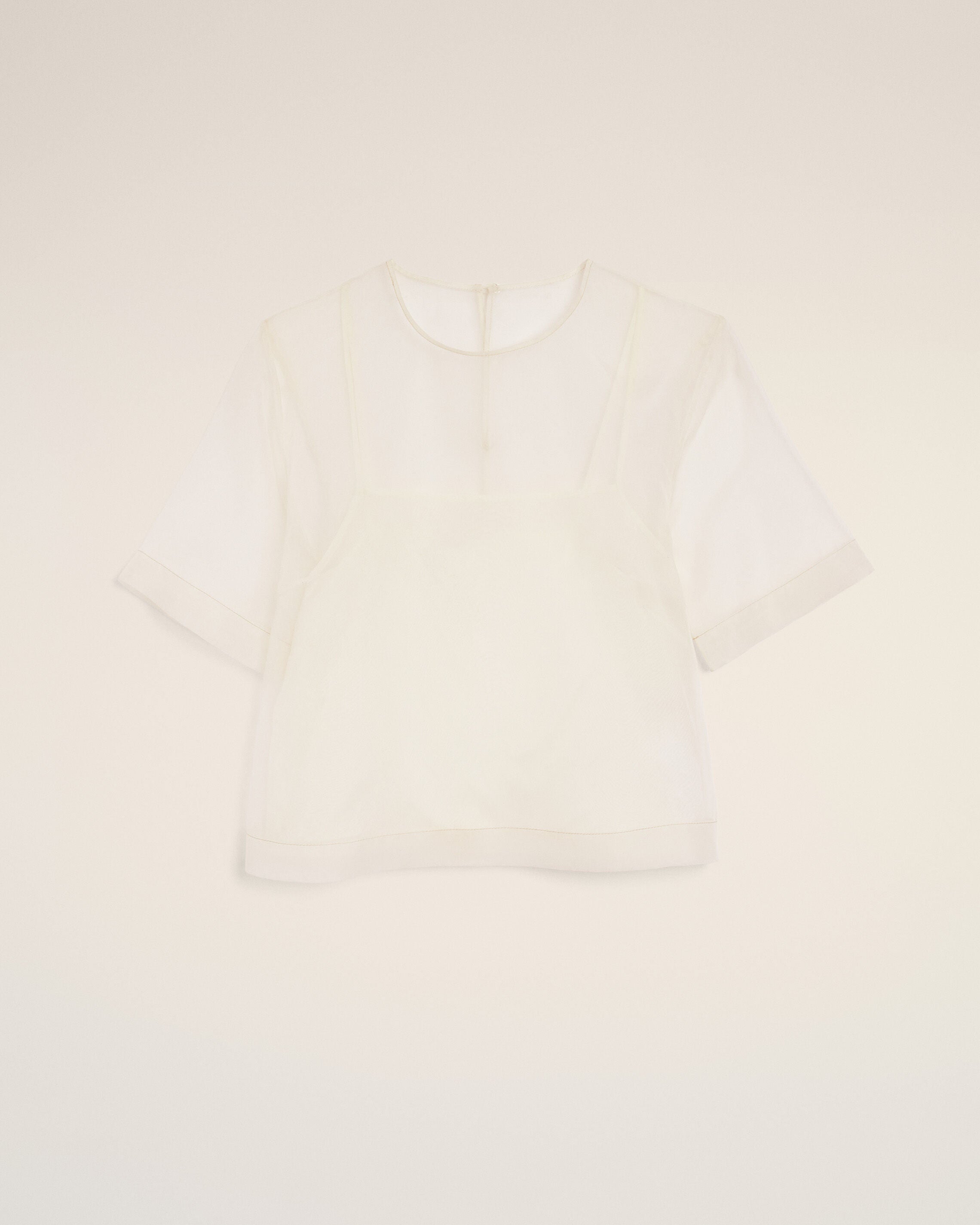 White SIlk Short Sleeves Sheer With Undertop Top - 1