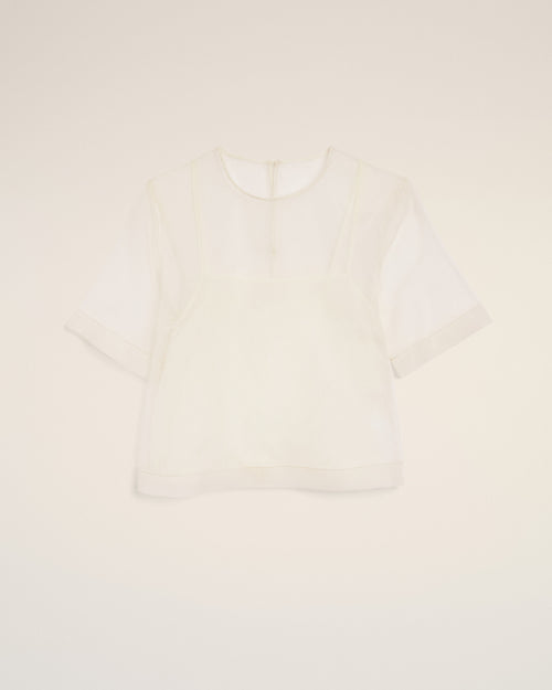                                     White SIlk Short Sleeves Sheer With Undertop Top - 3                                 - Ami Paris