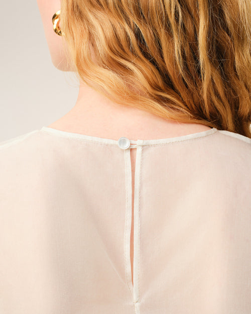 White SIlk Short Sleeves Sheer With Undertop Top - Woman - 4 - AMI Paris - Ami Paris