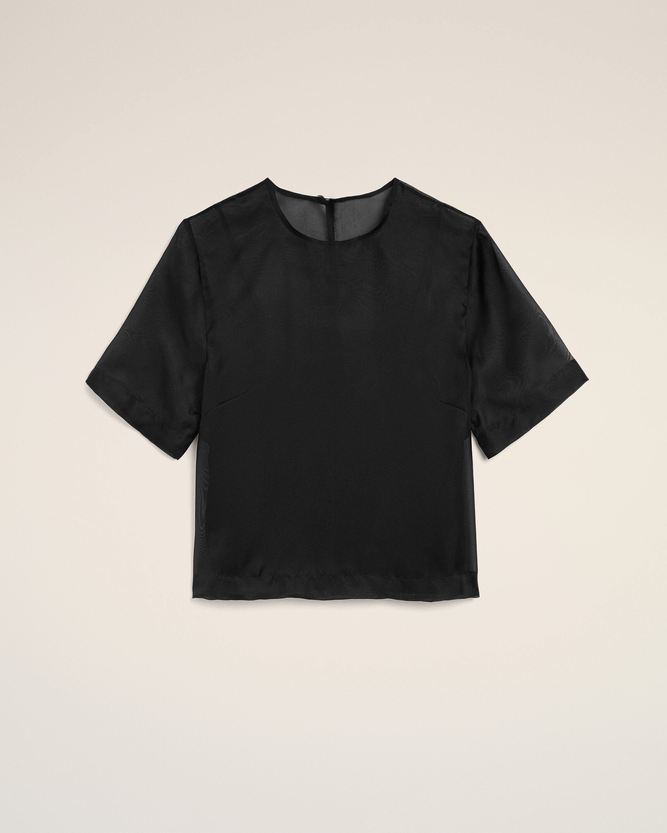 Black SIlk Short Sleeves Sheer With Undertop Top - 1