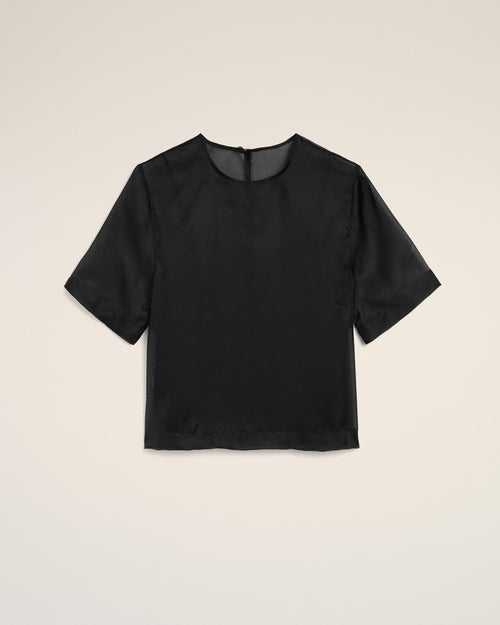                                    Black SIlk Short Sleeves Sheer With Undertop Top - 3                                 - Ami Paris