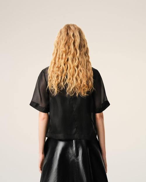 Black SIlk Short Sleeves Sheer With Undertop Top - Woman - 5 - AMI Paris - Ami Paris