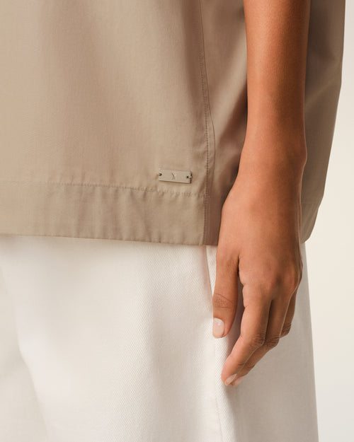 Beiges Baumwoll-T-Shirt mit Stehkragen und Knöpfen - Damen - 4 - AMI Paris - Ami Paris