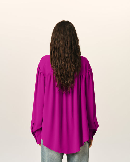 Blusa lavallière in misto seta viola - Donna - 5 - AMI Paris - Ami Paris
