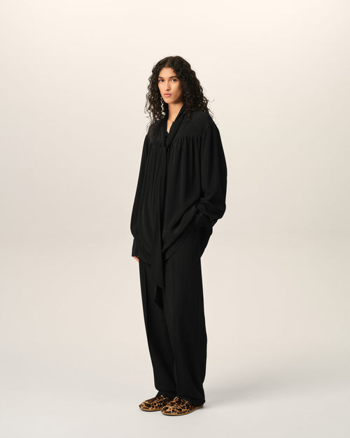Black lavalliere silk-blend blouse - Woman - 6 - AMI Paris - Ami Paris