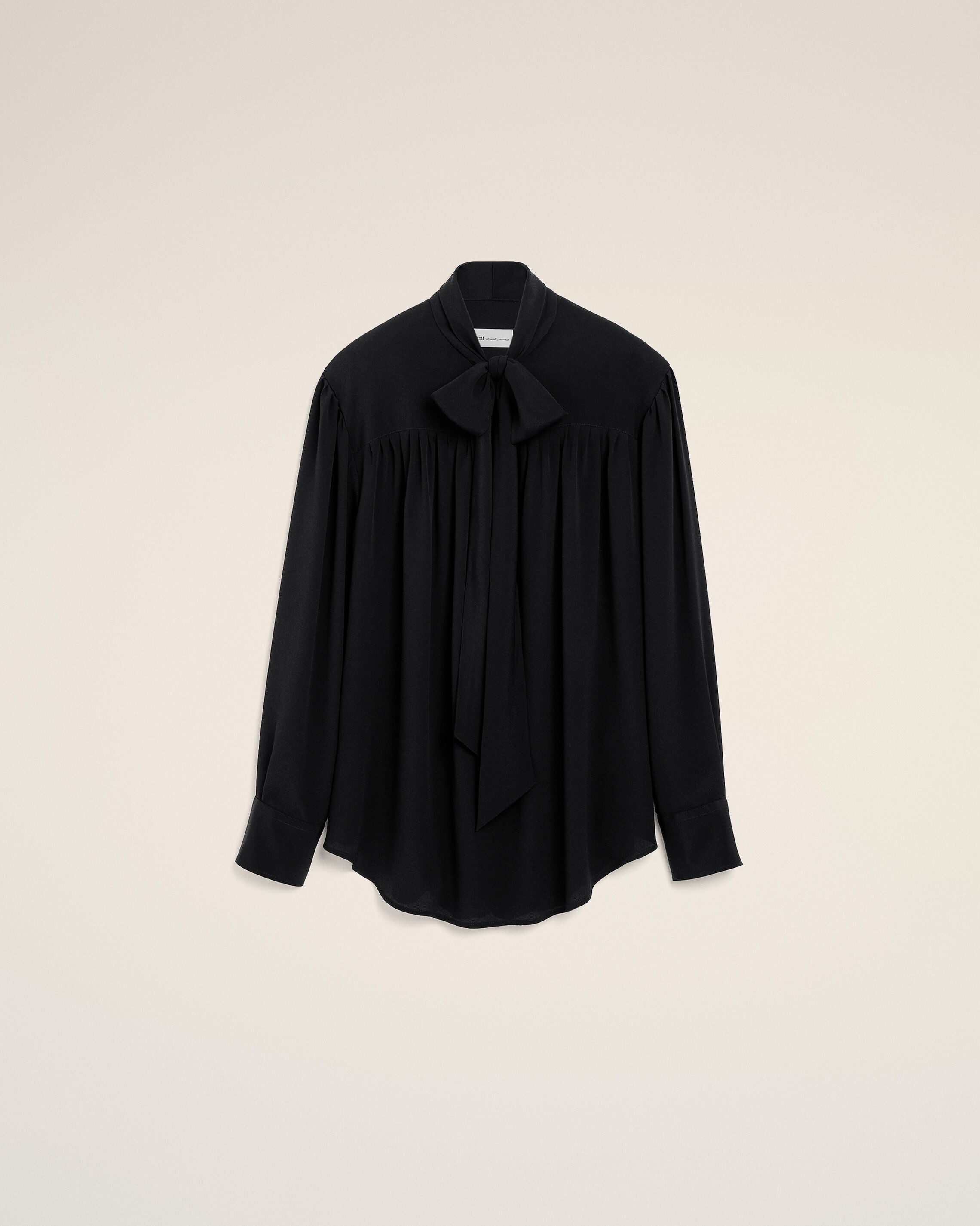 Black lavalliere silk-blend blouse - 1