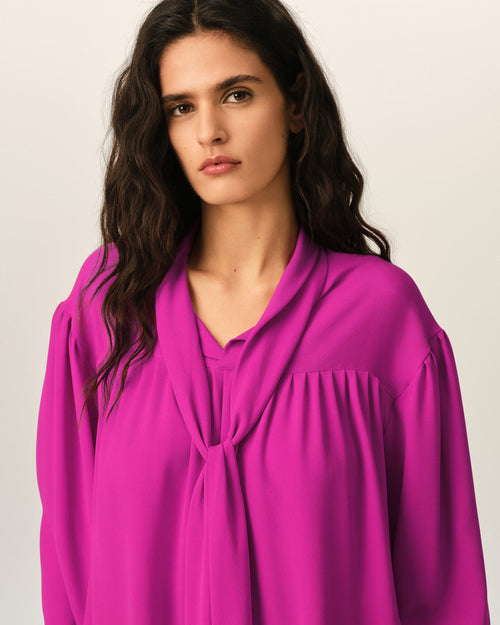 Blusa lavallière in misto seta viola - Donna - 4 - AMI Paris - Ami Paris