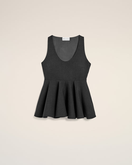 Top gris sin mangas de lana con peplum - 2 - Ami Paris