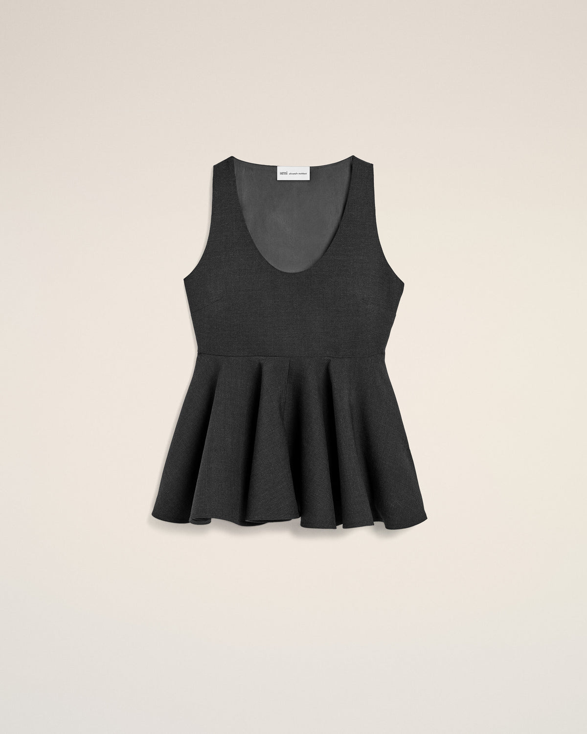 Top gris sin mangas de lana con peplum - 1