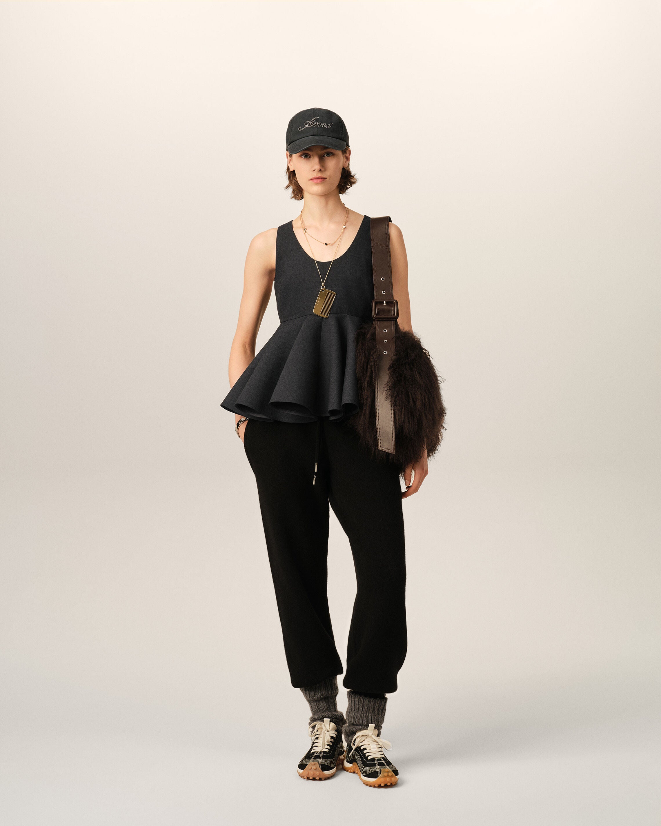 Grey peplum sleeveless wool top - 3