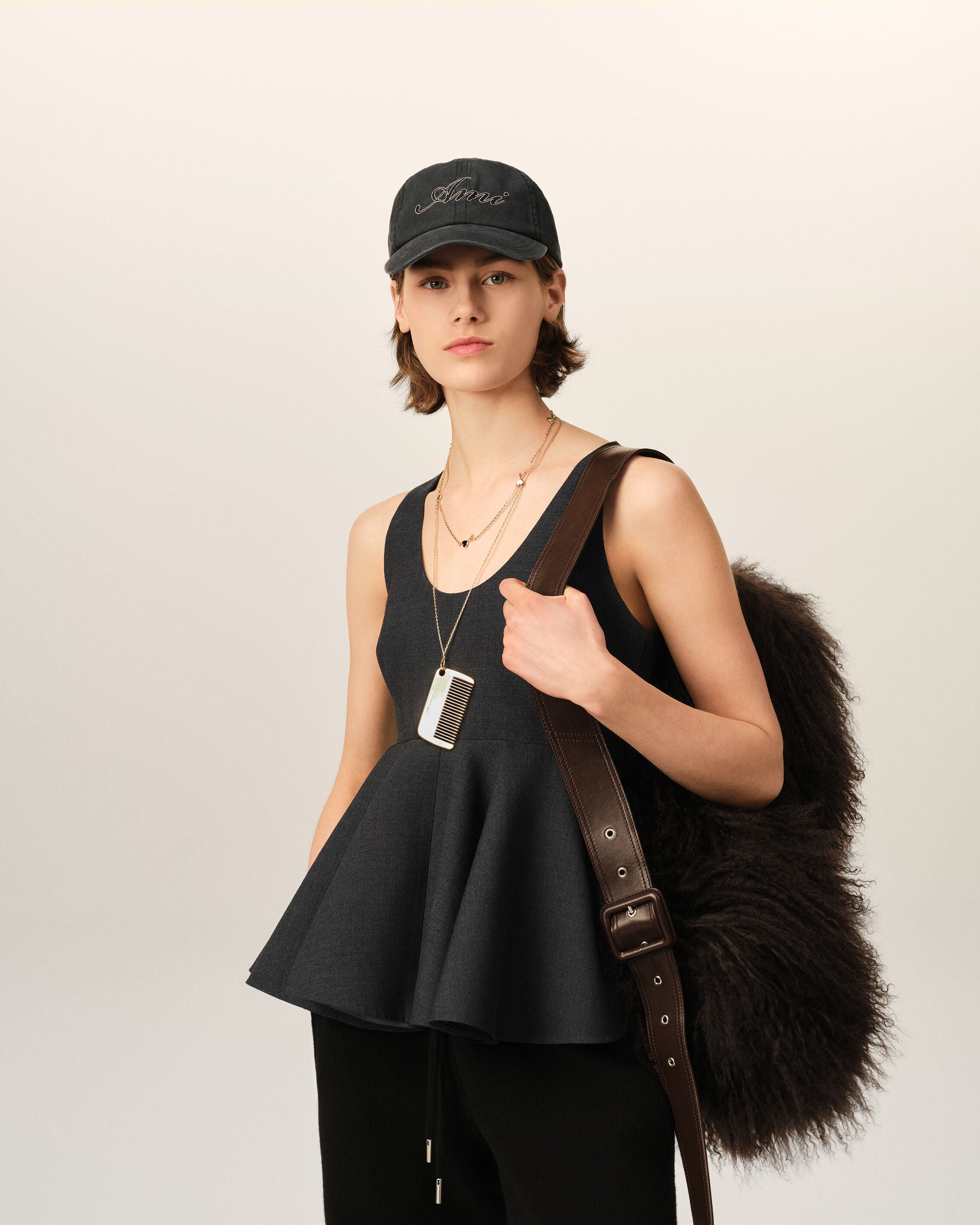 Grey peplum sleeveless wool top - 2