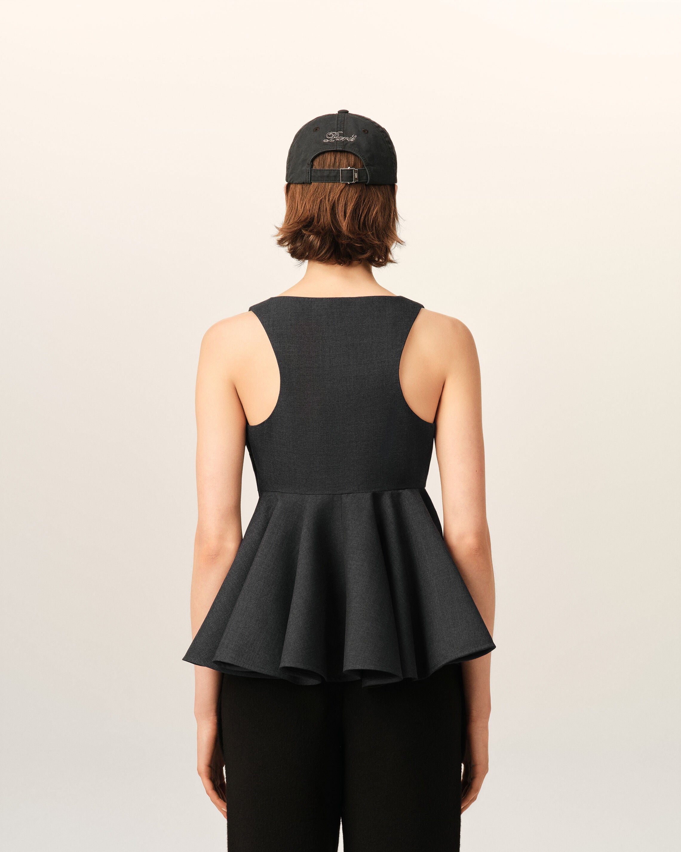Grey peplum sleeveless wool top - 5