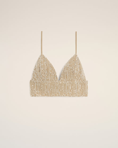 Top corto beige bordado con lentejuelas - Mujer - 1 - AMI Paris - Ami Paris